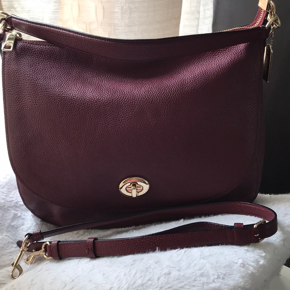 COACH burgundy pebbled leather shoulder bag